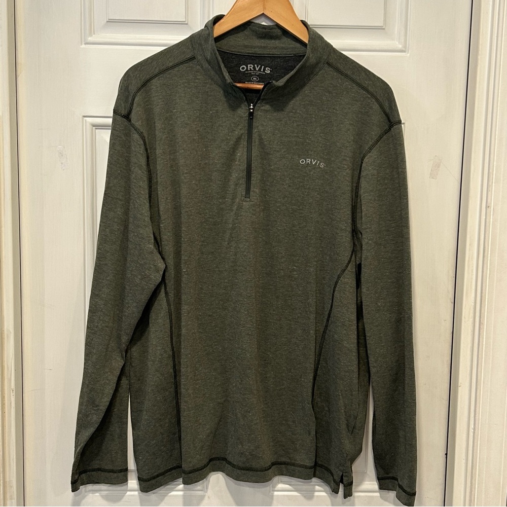 Orvis Mens Quarter Zip Long Sleeve Performance Hiking Shirt Heather Green XL